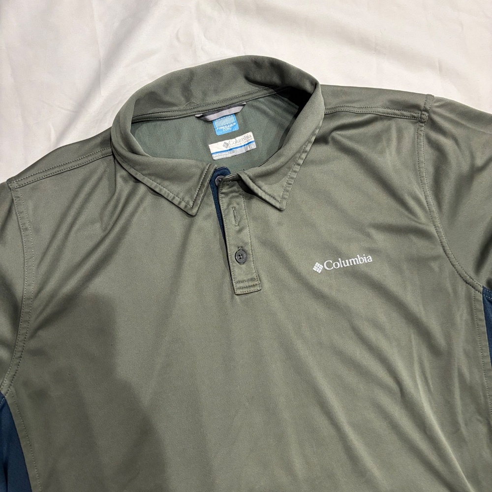Columbia Omni-Freeze Polo Shirt Men’s Large Green Navy Performance Golf Hiking